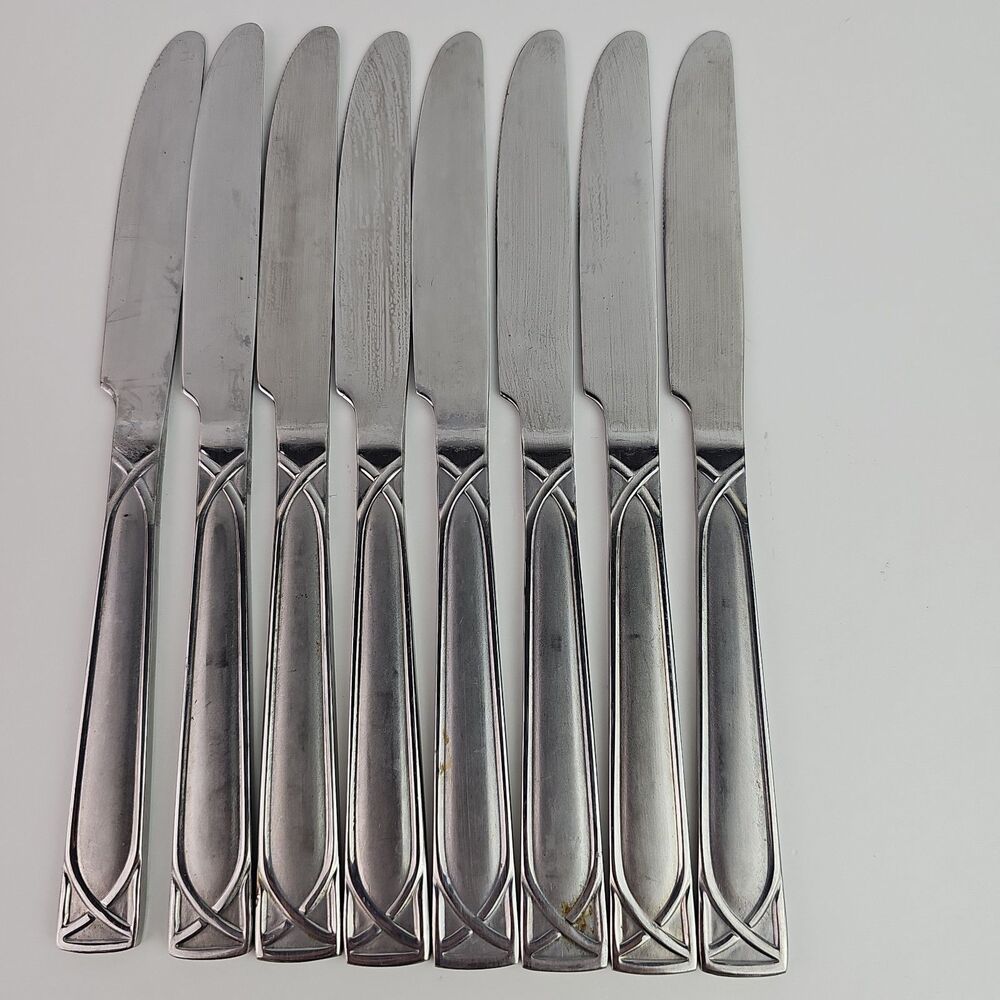 Lot 8 Cambridge Crossroad Sand Knives Stainless Steel Silverware Geometric